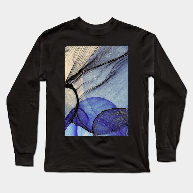 Black and Blue Abstract Art Long Sleeve T-Shirt by MyAbstractInk